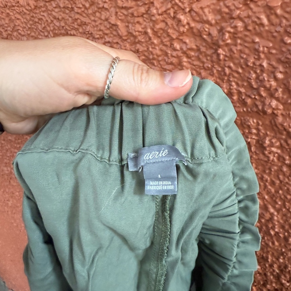 Aerie Green Camp Shorts Lyocell Tie Waist Paperbag Shorts Size Large - Picture 3 of 3